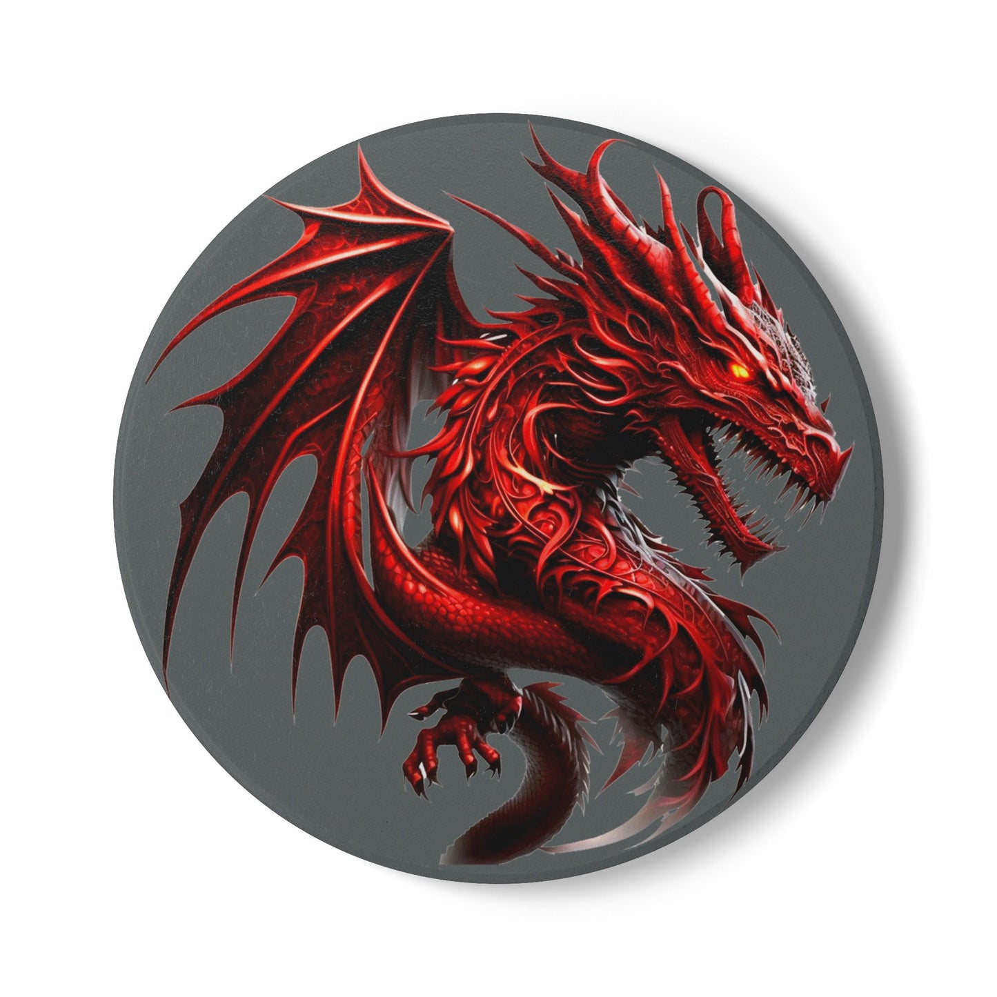 Fantasy Dragon Ceramic Coaster, Unique Home Decor, Table Protector, Gift for Gamers, Medieval Theme, Red Dragon Artwork