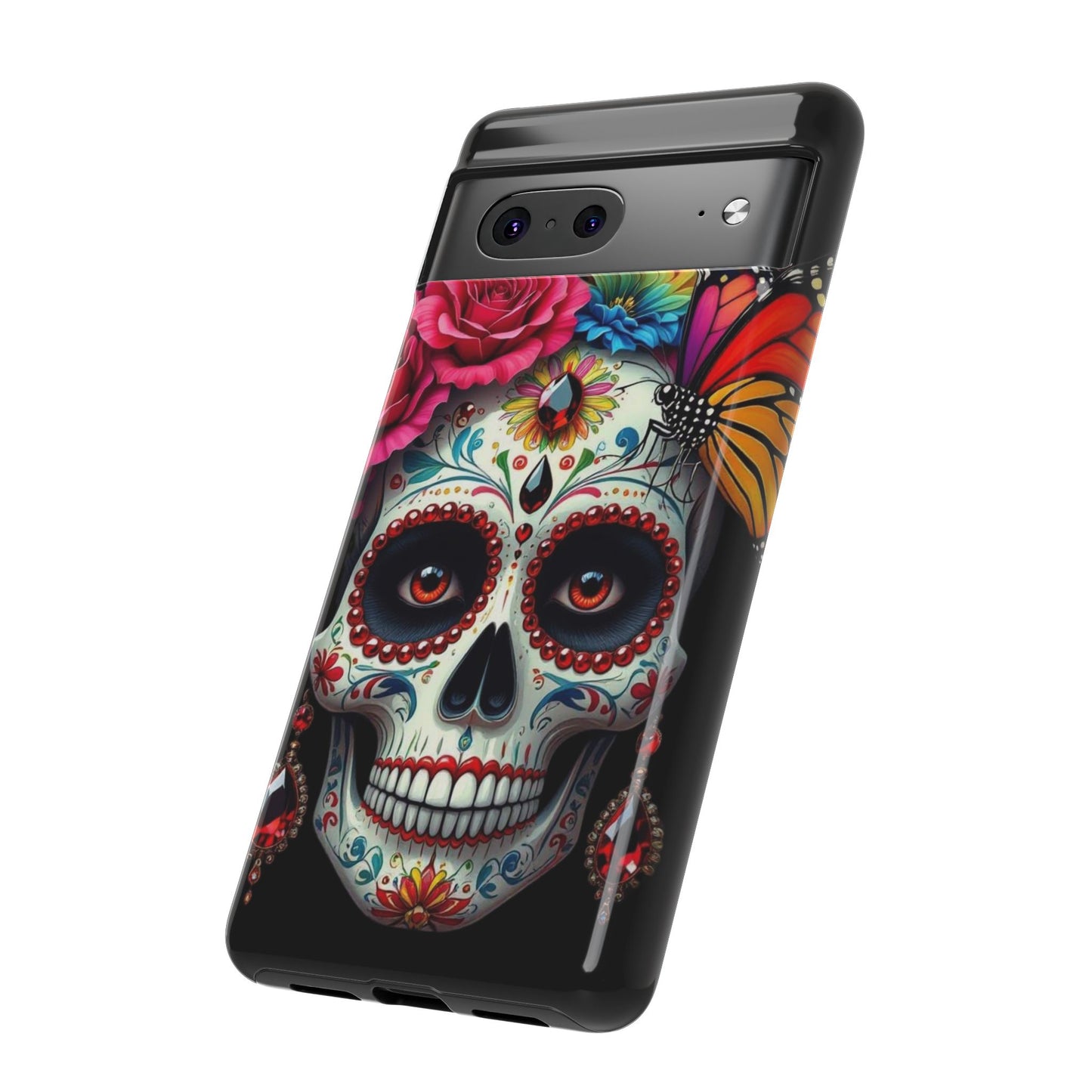 Colorful Sugar Skull Phone Case, Day of the Dead Case, Floral Phone Cover, Flower Skull Design, Edgy Phone Accessory