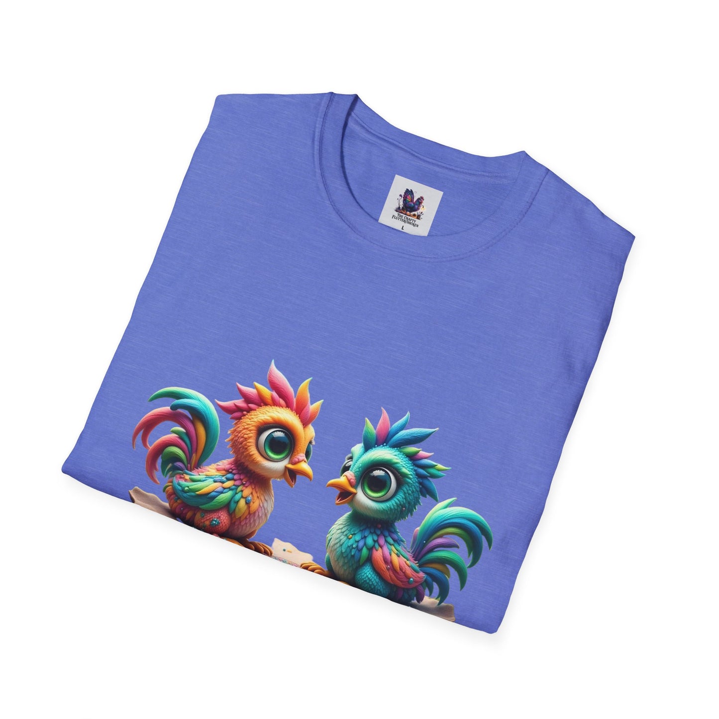 Colorful Kooky Chickens Willow & Sage Art Unisex Softstyle T-Shirt, Colorful Tee, Nature-Inspired Apparel, Cute Graphic Shirt