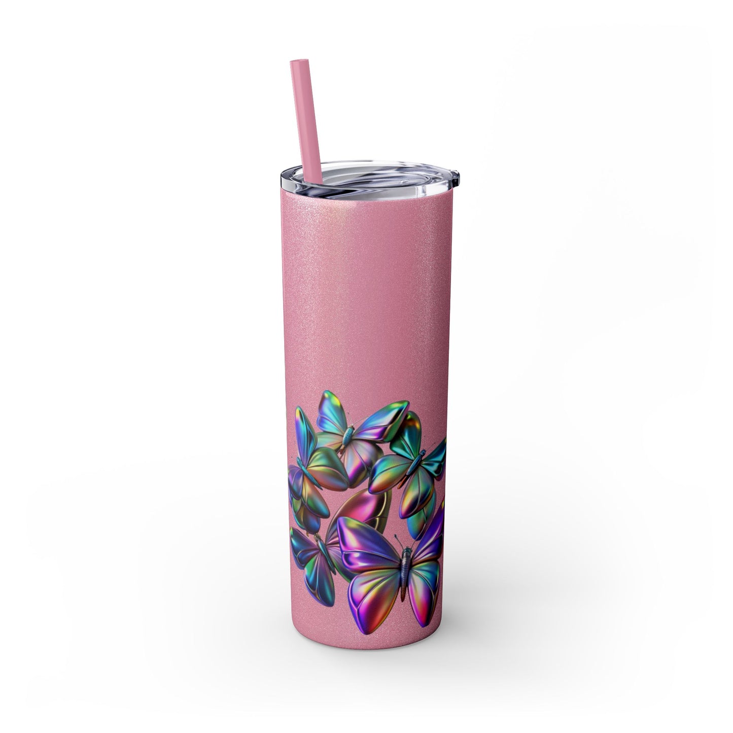 Purple Butterfly Swarm Tumbler with Straw, 20oz