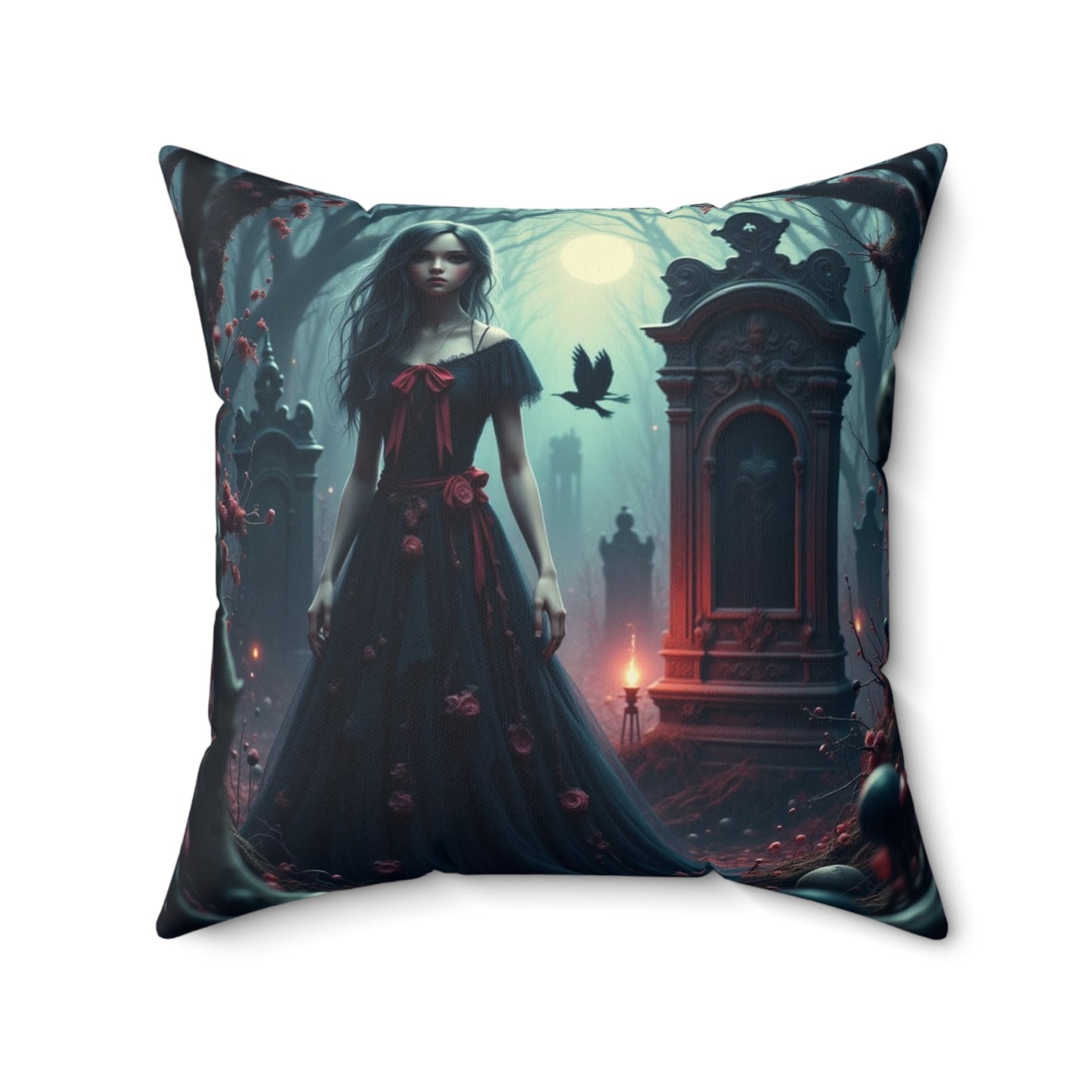 Gothic Fantasy Art Pillow, Decorative Cushion Cover, Home Décor, Spooky Atmosphere, Halloween Decor, Gift for Dark Aesthetics