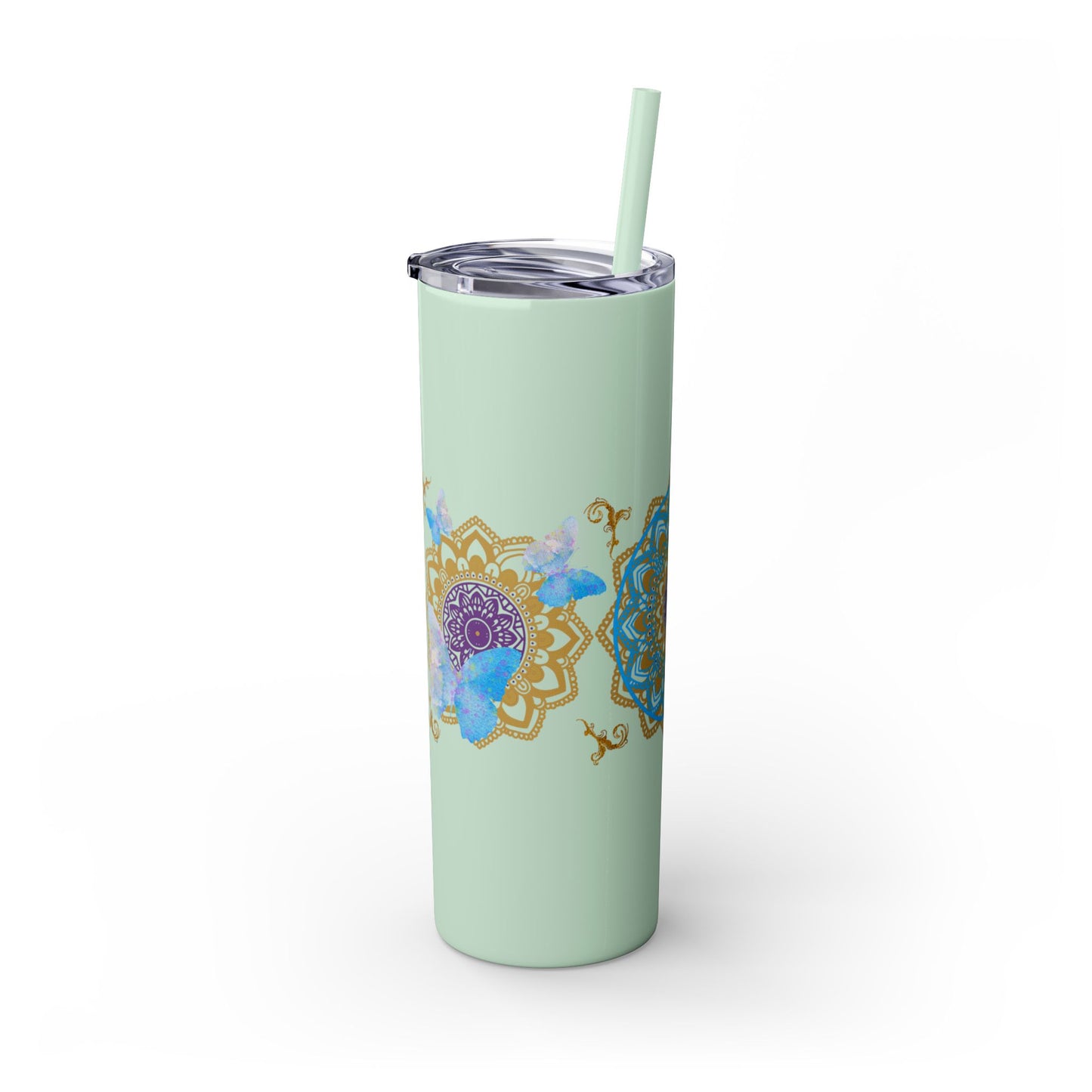 Blue Iceberg Mandala Skinny Tumbler with Straw, 20oz