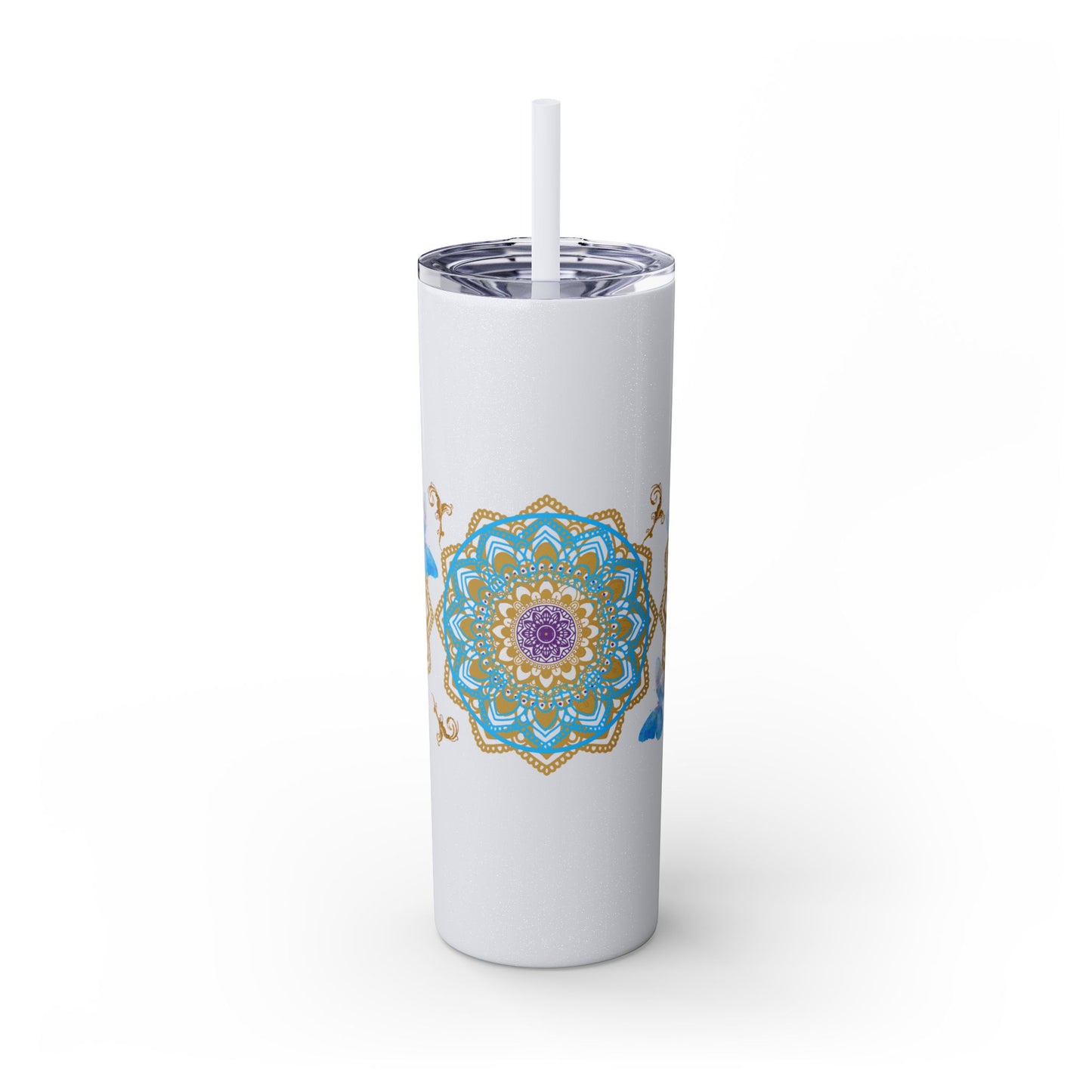 Blue Iceberg Mandala Skinny Tumbler with Straw, 20oz