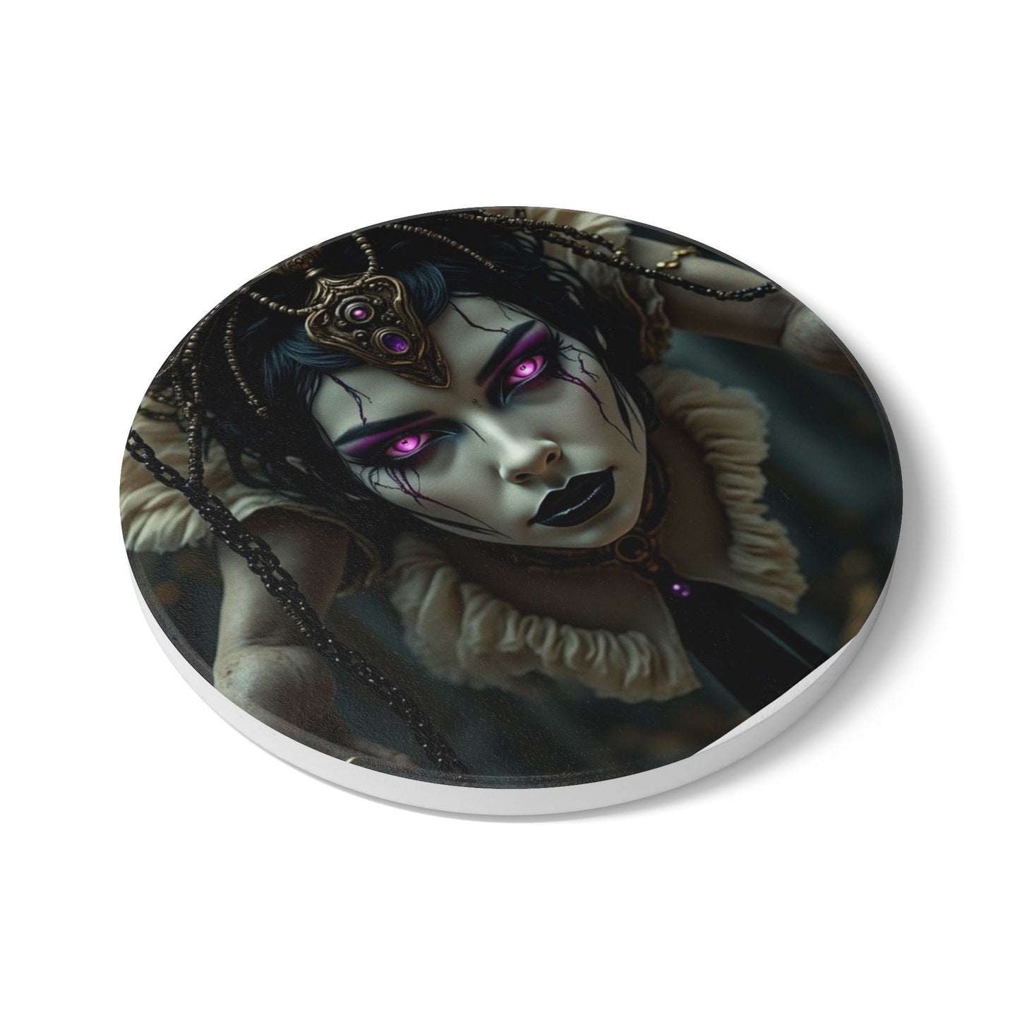 Gothic Fantasy Ceramic Coaster, Unique Decor, Artsy Drinkware, Witchy Home Accent, Perfect Gift for Halloween, Dark Aesthetic