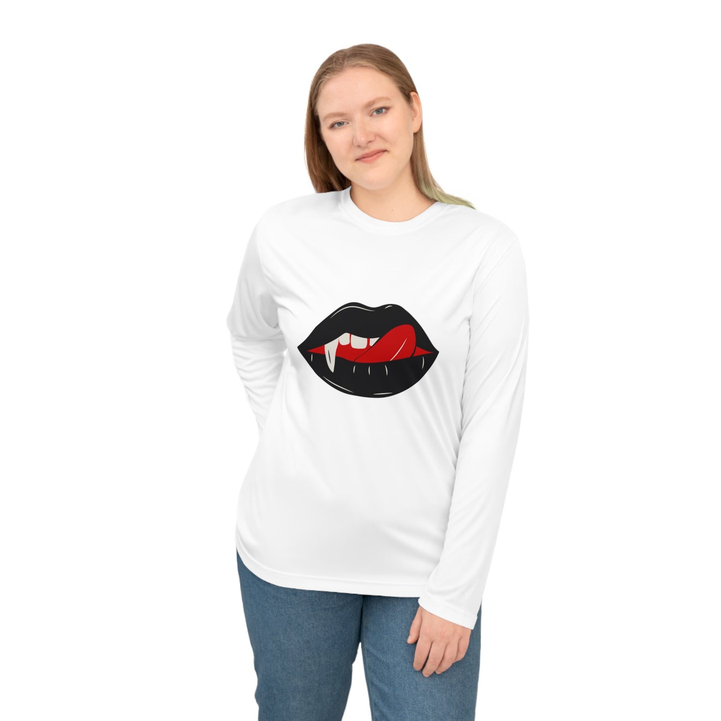 Vampire Lip Long Sleeve Shirt | Halloween Shirt, Unisex Performance Tee, Spooky Apparel, Party Outfit, Creepy Costume Top