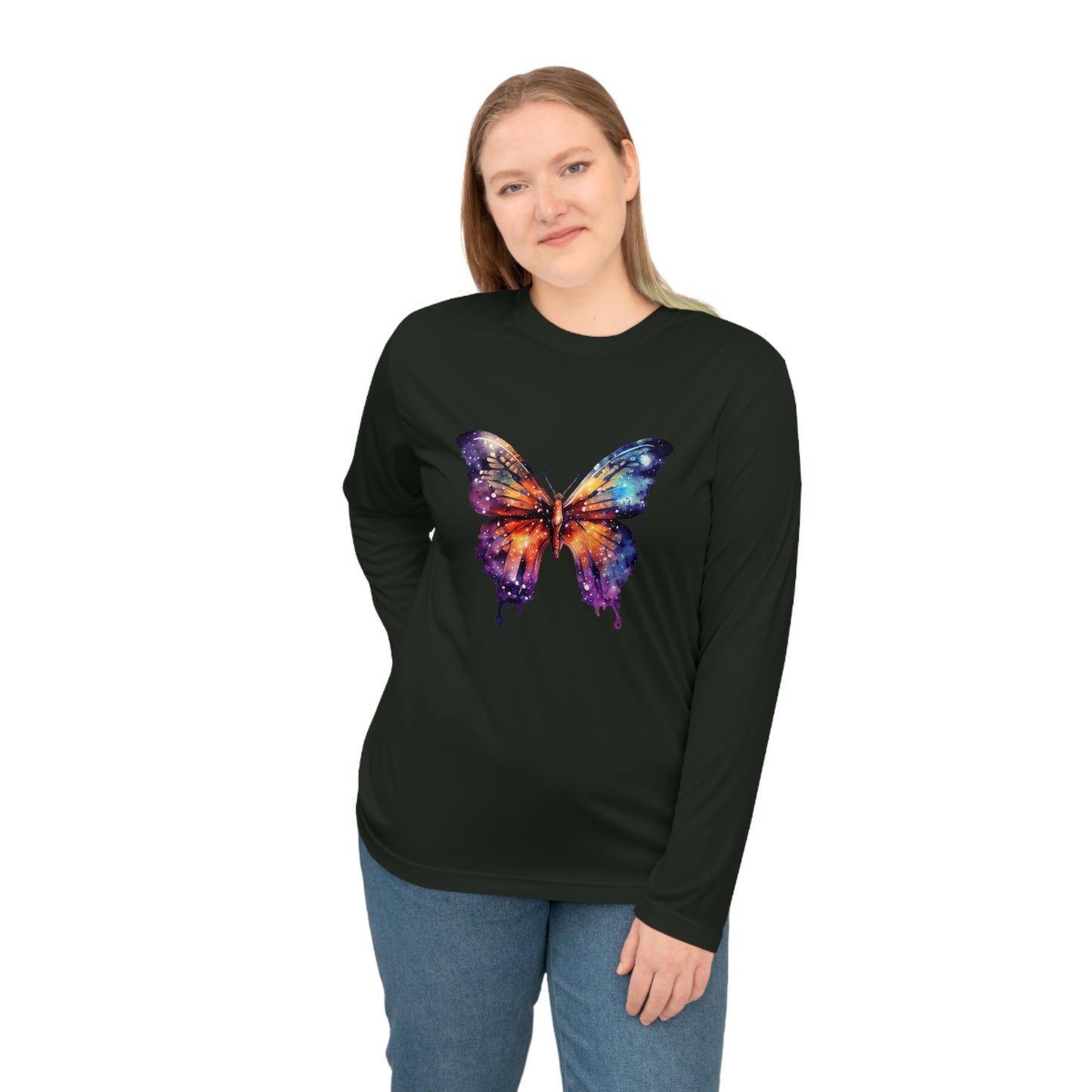 Galaxy Butterfly Long Sleeve Shirt for Nature Lovers, Perfect for Workouts, Casual Wear, Summer Festivals, Gifts