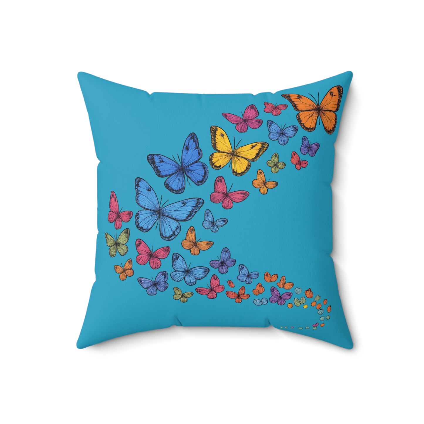 Turquoise Butterfly Swarm Pillow, Butterfly Print Square Pillow, Decorative Throw Pillows, Home Accent Cushion, Gift for Butterfly Lovers, Spring Decor