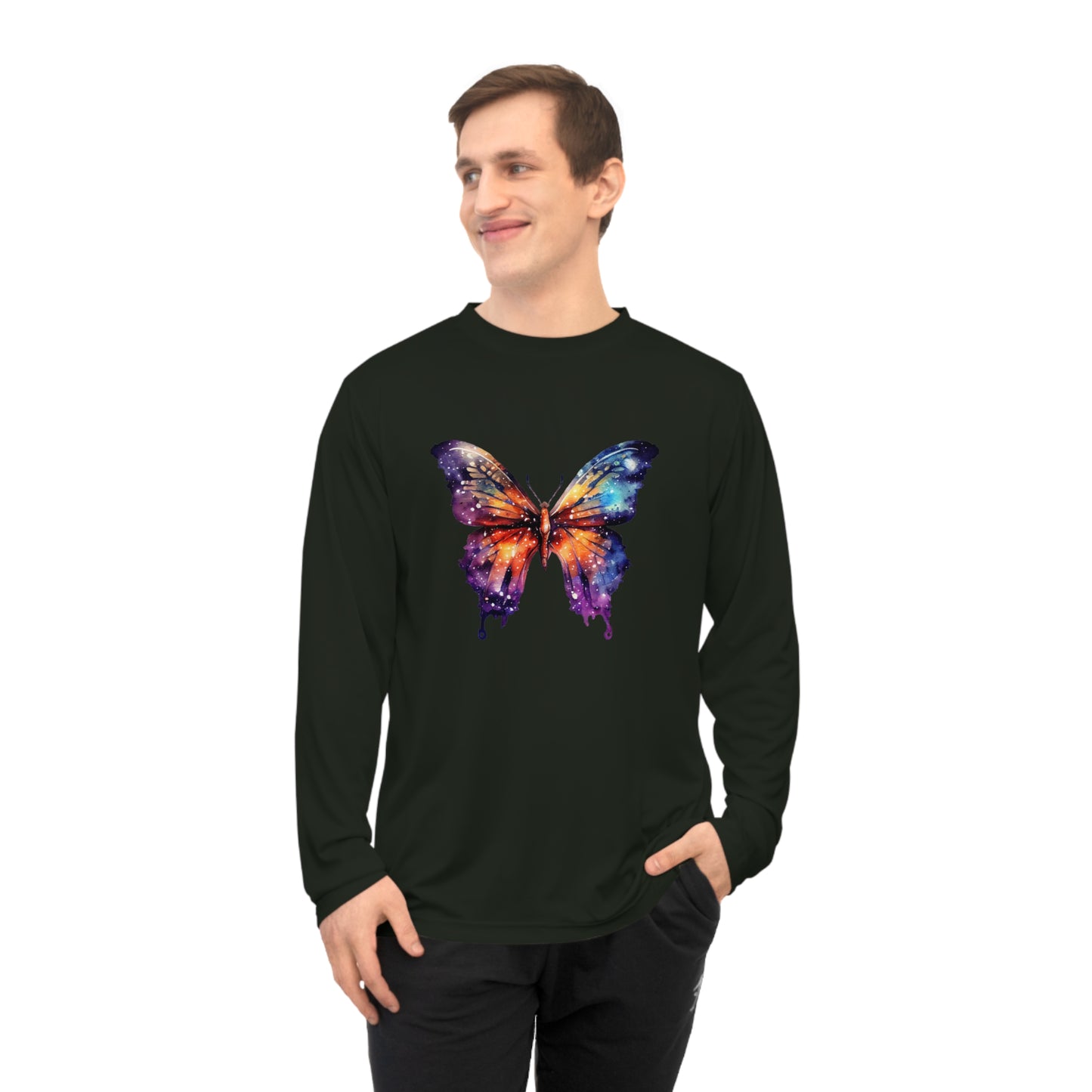 Galaxy Butterfly Long Sleeve Shirt for Nature Lovers, Perfect for Workouts, Casual Wear, Summer Festivals, Gifts