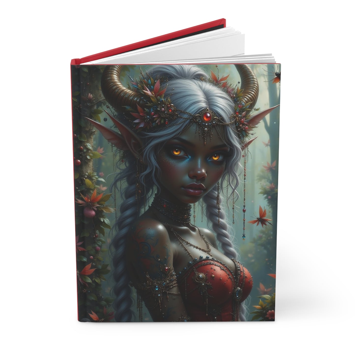 Red Nubian Elf Princess, Fantasy-Themed Hardcover Journal, Artistic Writing Notebook, Gift for Writers, Unique Diary, Journal for Creatives, Ethereal Artwork Journal