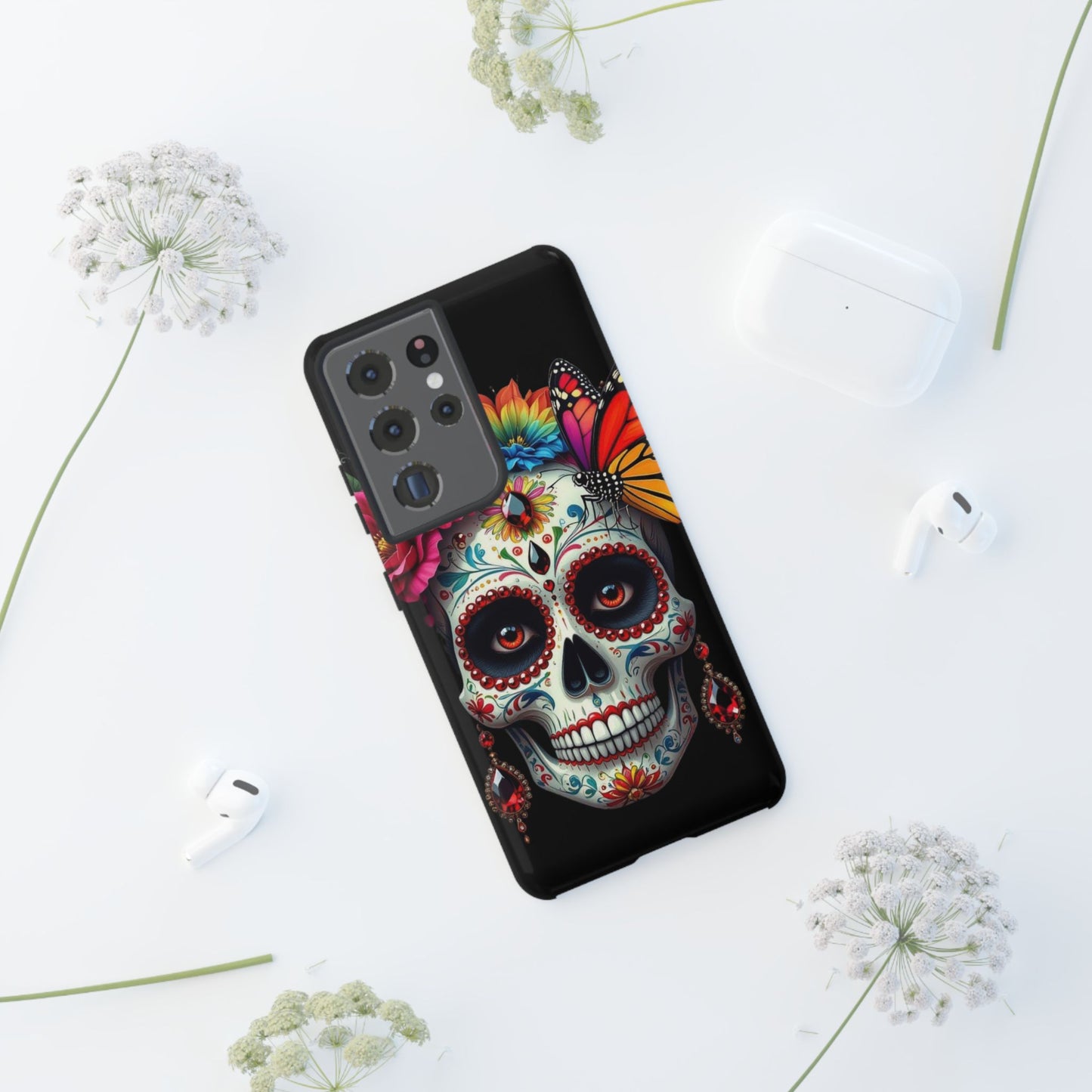 Colorful Sugar Skull Phone Case, Day of the Dead Case, Floral Phone Cover, Flower Skull Design, Edgy Phone Accessory