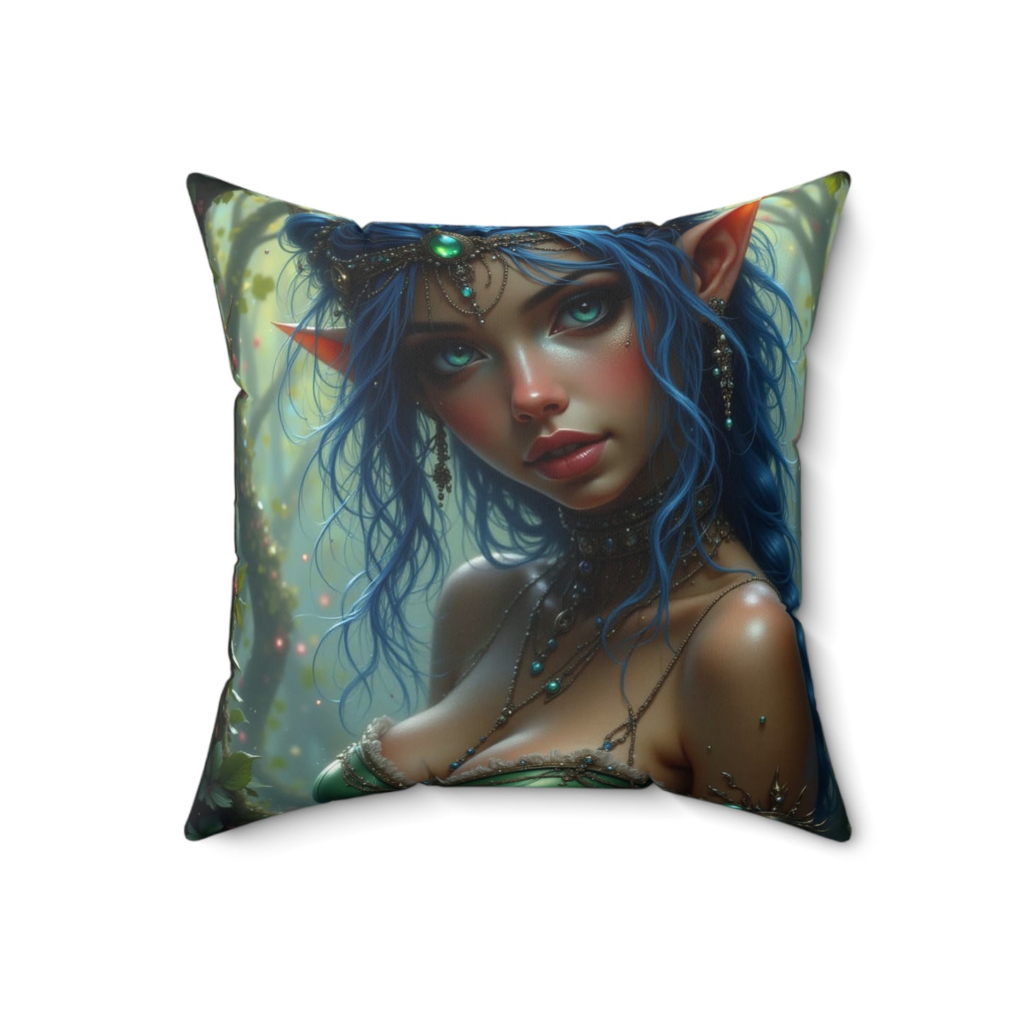 Whimsical Fantasy Pillow, Cozy Home Decor, Elf Artwork Cushion, Gift for Nature Lovers, Boho Pillow Cover, Festival Decor