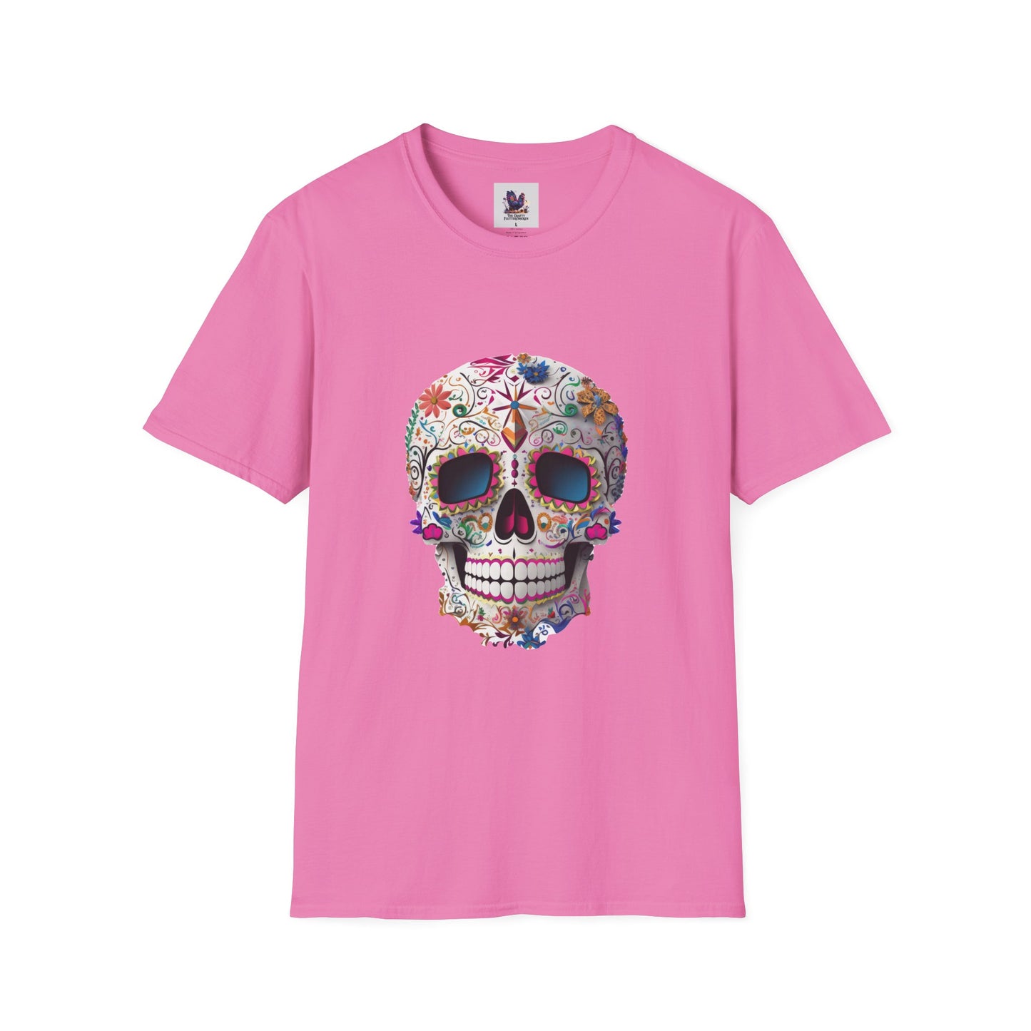 Colorful Sugar Skull Art Unisex Softstyle T-Shirt, Colorful Tee, Cute Graphic Shirt