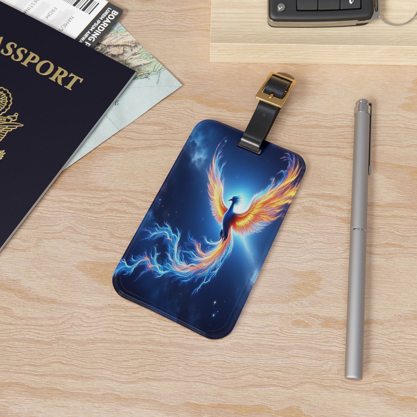Vibrant Phoenix Luggage Tag, Travel Accessory, Personalized Gift, Baggage Identifier, Ideal for Adventurers