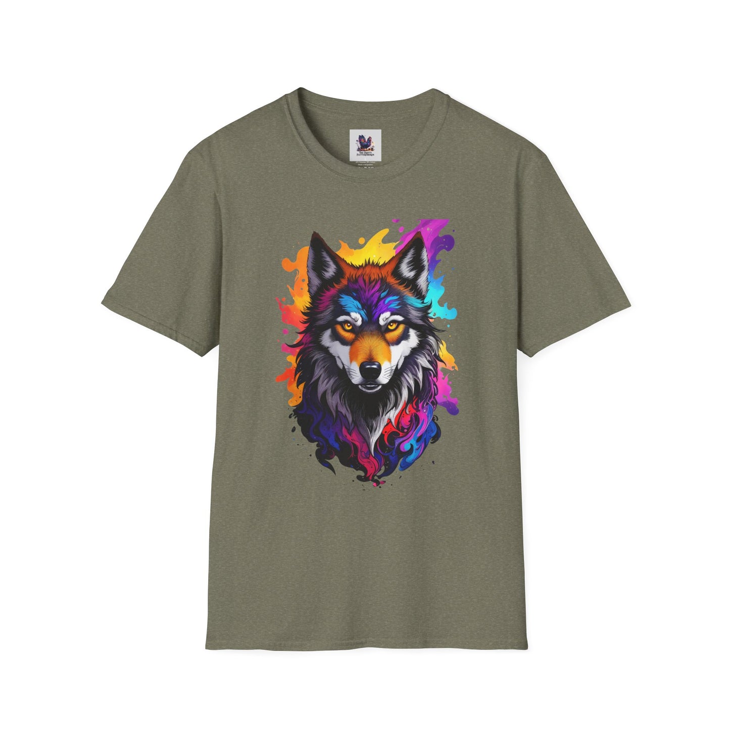 Colorful Wolf Art Unisex Softstyle T-Shirt, Animal Lover Gift, Colorful Tee, Nature-Inspired Apparel, Cute Graphic Shirt