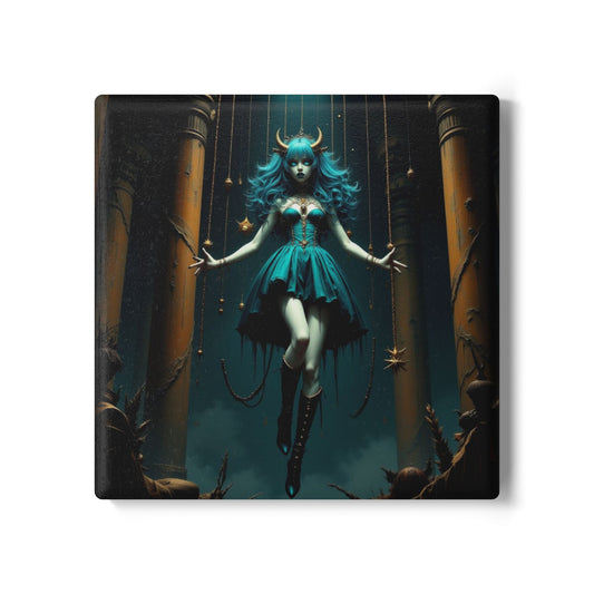 Gothic Demon Girl Ceramic Coaster - Unique Home Decor, Drinkware Accessory, Housewarming Gift, Halloween Decoration, Art Enthusiast