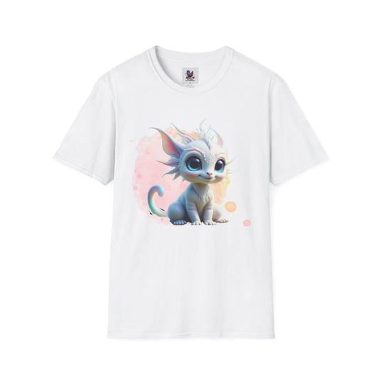 Colorful White Baby Dragon Luna Art Unisex Softstyle T-Shirt, Colorful Tee, Nature-Inspired Apparel, Cute Graphic Shirt