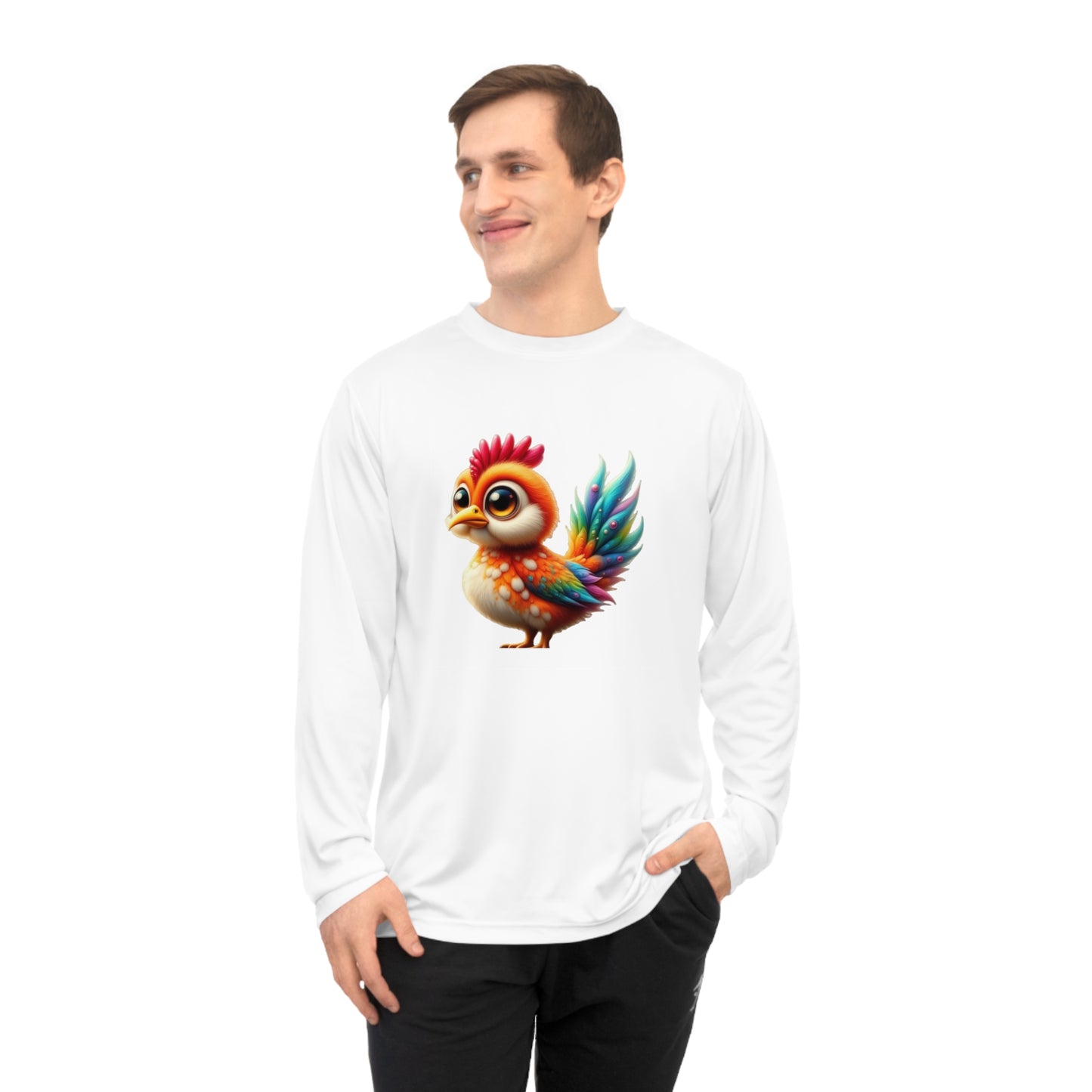 Vibrant Rooster Long Sleeve Shirt, Colorful Animal Tee, Unisex Activewear, Unique Gift for Bird Lovers, Outdoor Funwear, Festival Apparel