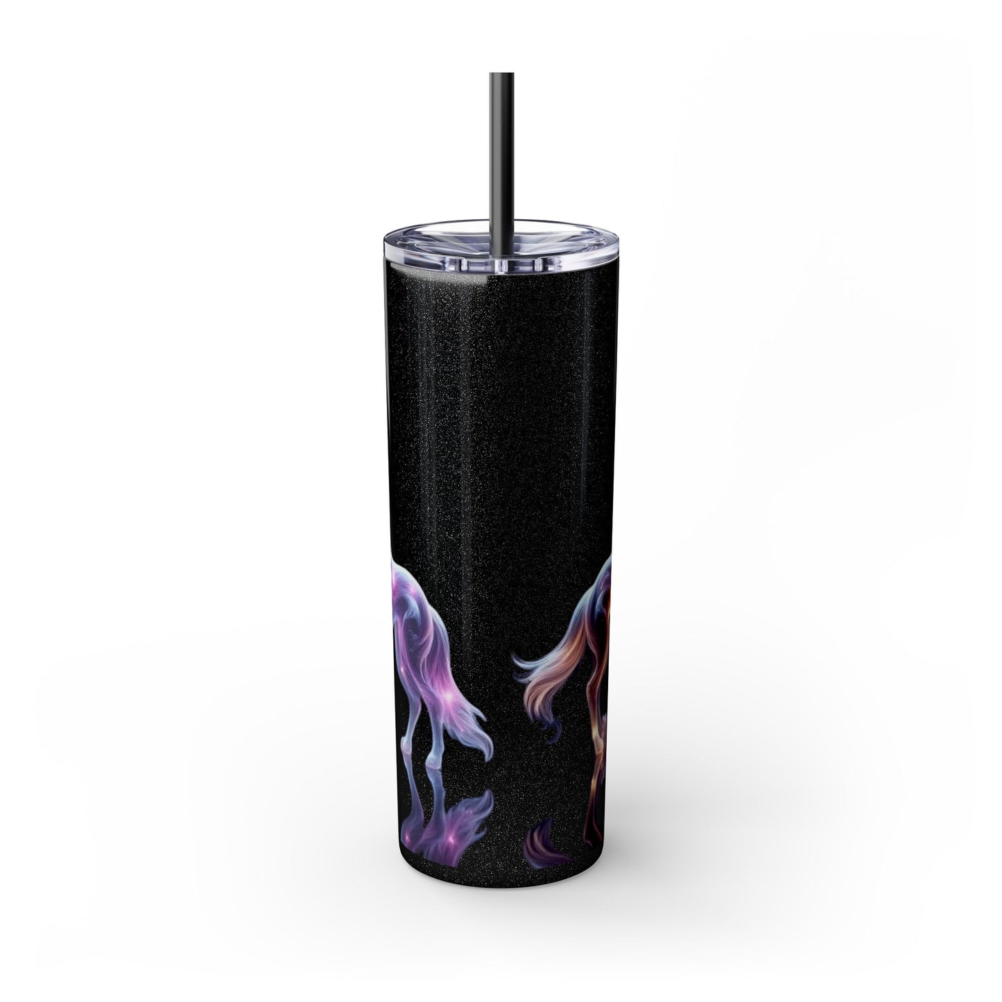 Sparkle Black Wolves, Timber Wolves, Crystal Wolves Tumbler with Straw, 20oz