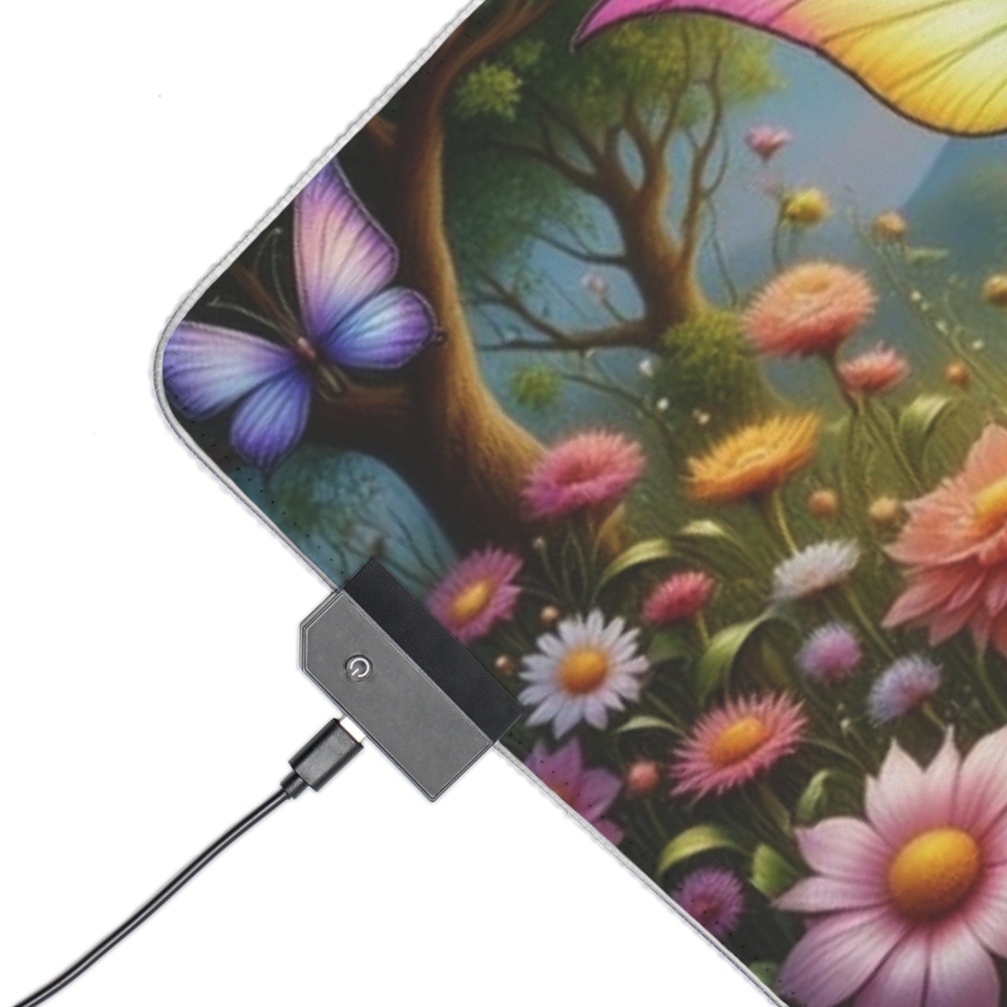 LED Gaming Mouse Pad with Enchanting Fairy Design, RGB Lighted Desk Mat, Gaming Setup Decor, Butterfly Theme Mousepad