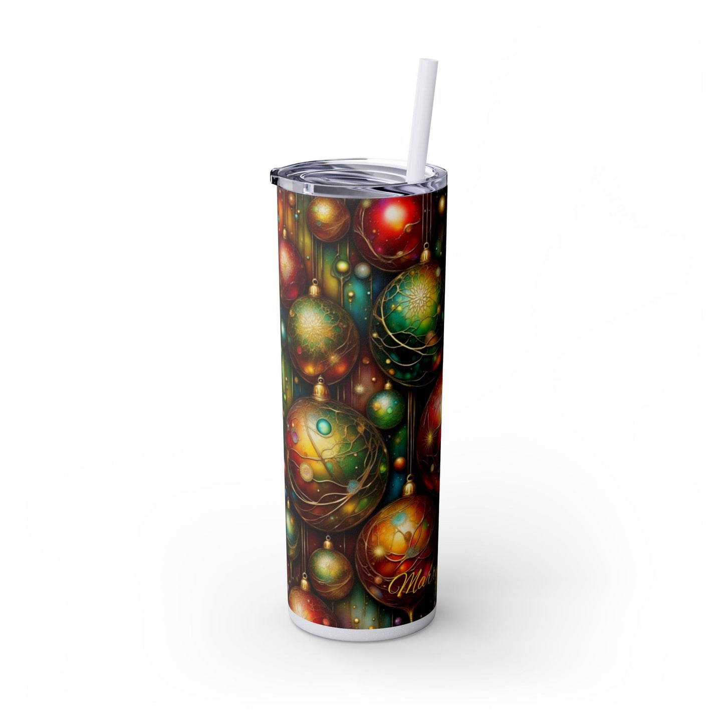 Colorful Holiday Skinny Tumbler, 20oz Christmas Drinkware, Festive Travel Mug, Gift for Him/Her, Party Essential, Reusable Eco-Friendly