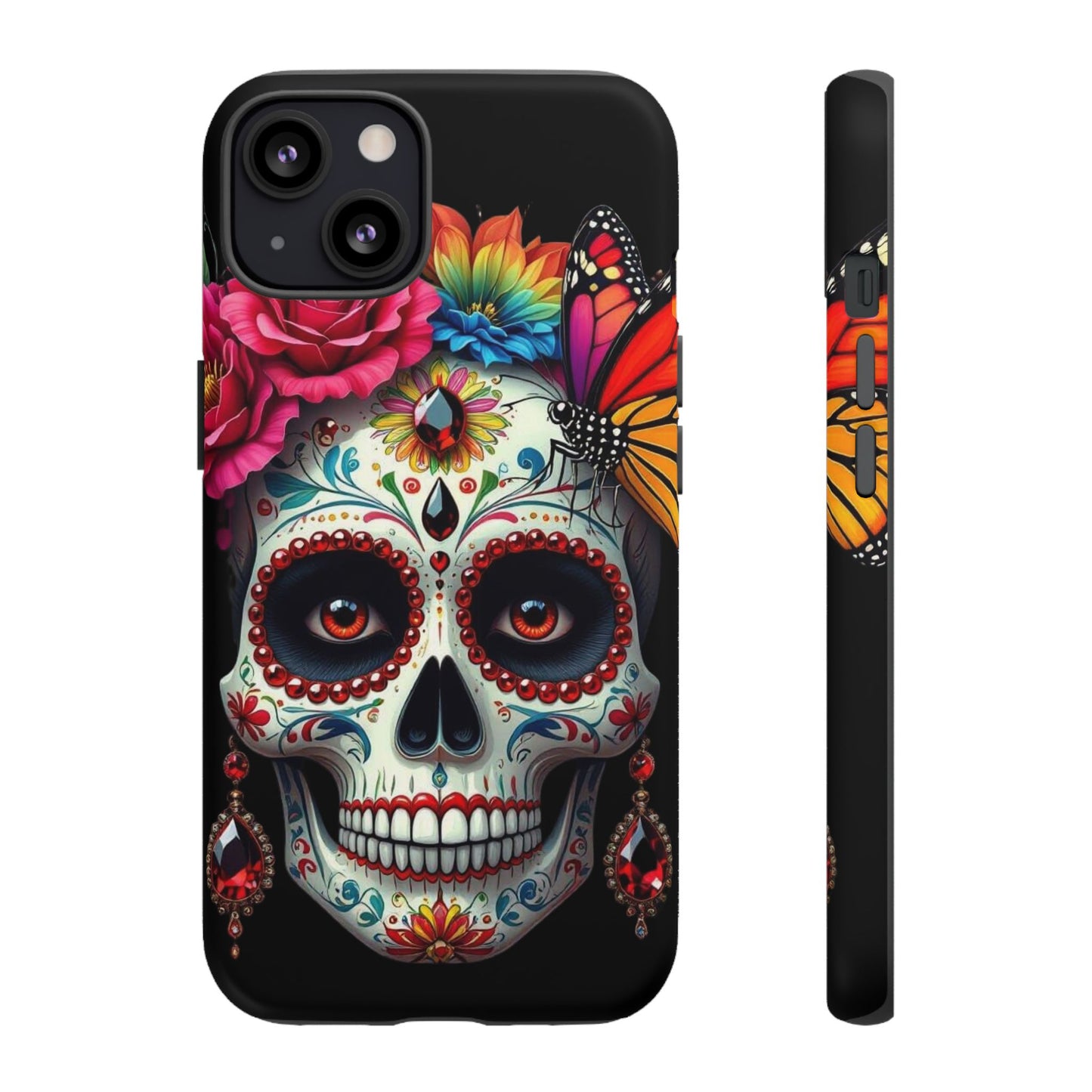 Colorful Sugar Skull Phone Case, Day of the Dead Case, Floral Phone Cover, Flower Skull Design, Edgy Phone Accessory