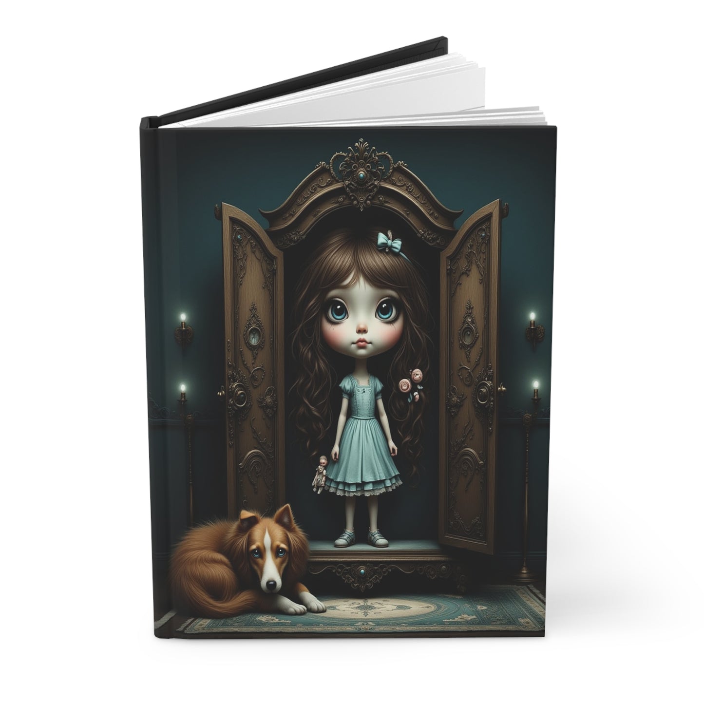Gothic Doll Portrait Hardcover Journal | Sad Girl with Dog Notebook