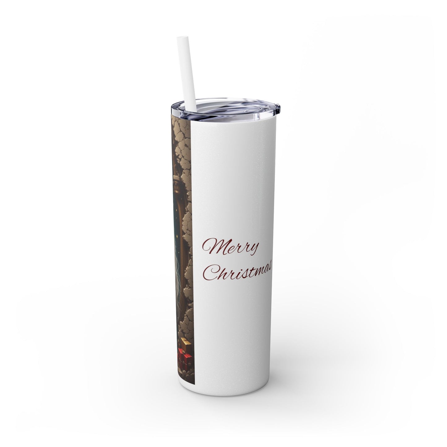 Christmas Rabbit Tumbler, 20oz Skinny Tumbler with Straw, Holiday Drinkware, Cute Bunny Decor, Winter Gift for Dog Lovers, Festive Cup