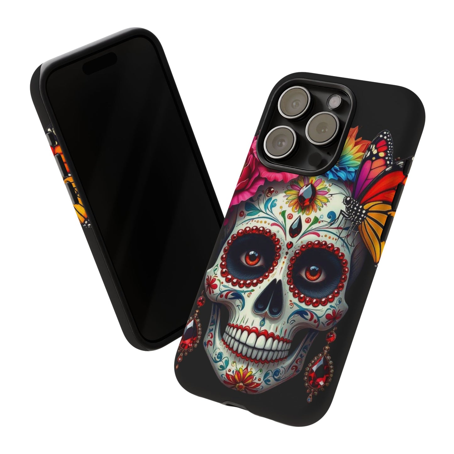 Colorful Sugar Skull Phone Case, Day of the Dead Case, Floral Phone Cover, Flower Skull Design, Edgy Phone Accessory