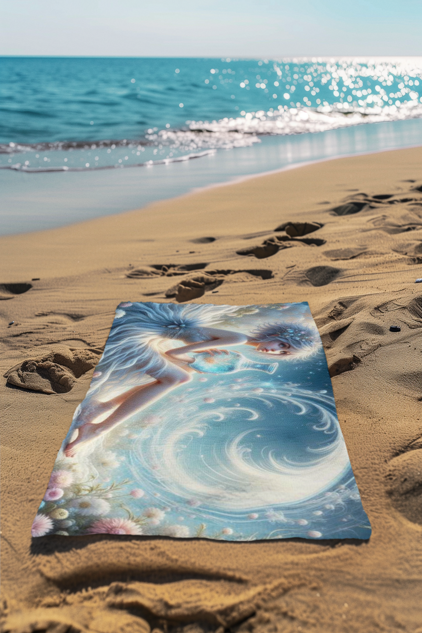 Zodiac Aquarius, Dreamy Fantasy Beach Towel, Magical Towel for Pool Days, Summer Beach Accessories, Gift for Beach Lovers, Watercolor Ocean Towel