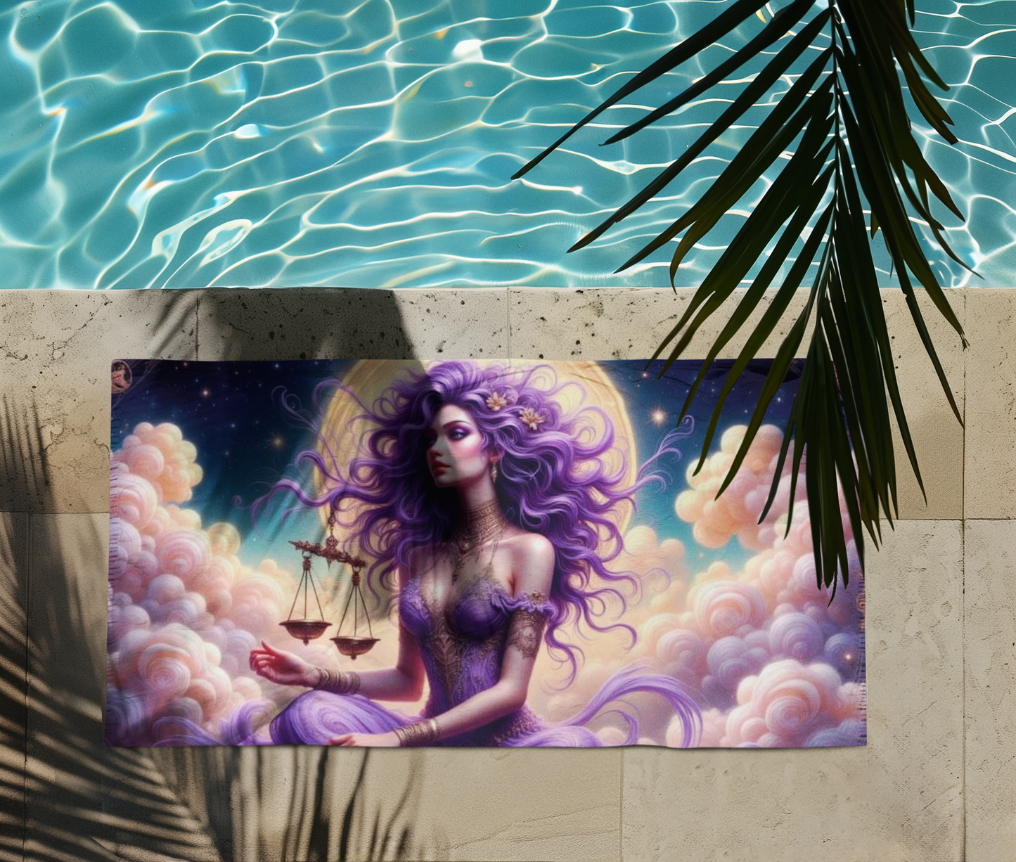 Libra Zodiac, Bohemian Goddess Beach Towel, Vibrant Summer Towel, Festival Accessory, Poolside Decor, Gift for Her, Art-Inspired Towel