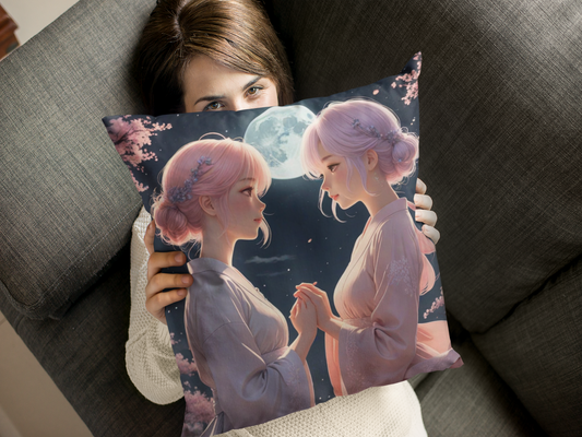 Zodiac Gemini, Moonlit Friendship Square Pillow, Cozy Home Decor, Gift for Friends, Bedroom Accents, Unique Spring Decor