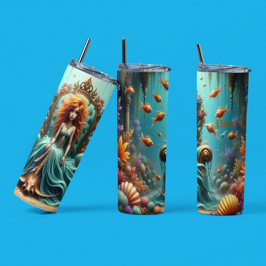 Zodiac Pisces Tumbler with Straw, 20oz