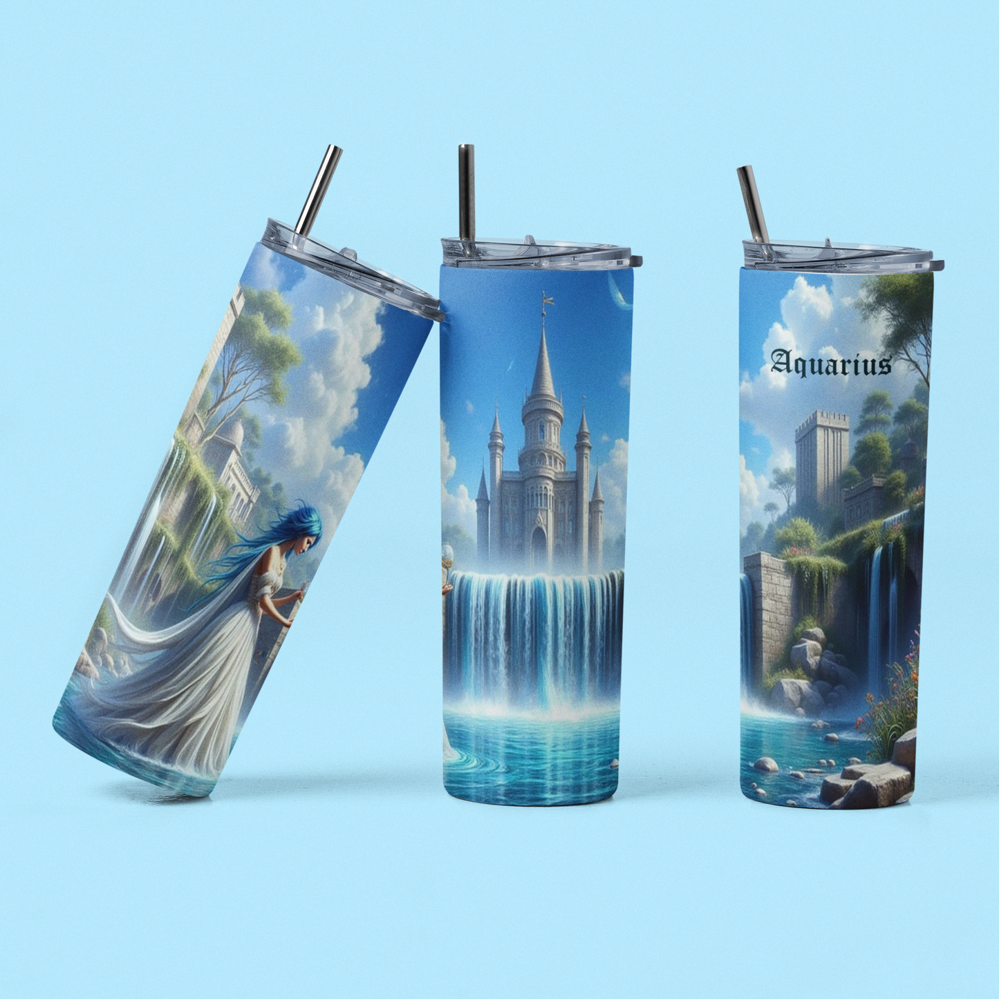 Zodiac Aquarius Tumbler with Straw, 20oz