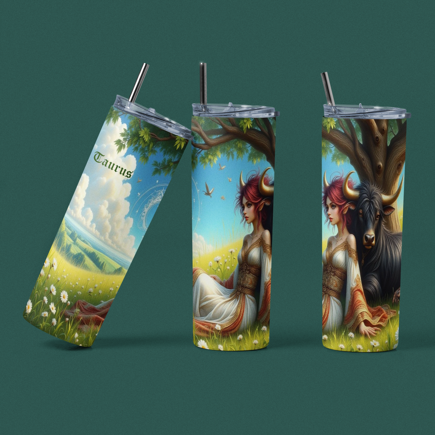 Zodiac Taurus Tumbler with Straw, 20oz