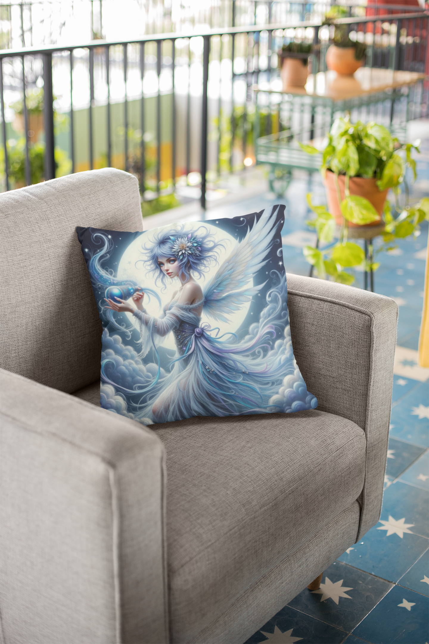 Zodiac Aquarius, Whimsical Fairy Art Pillow, Home Decor Cushion, Fantasy Throw Pillow, Cozy Room Accent, Gift for Fairy Lovers