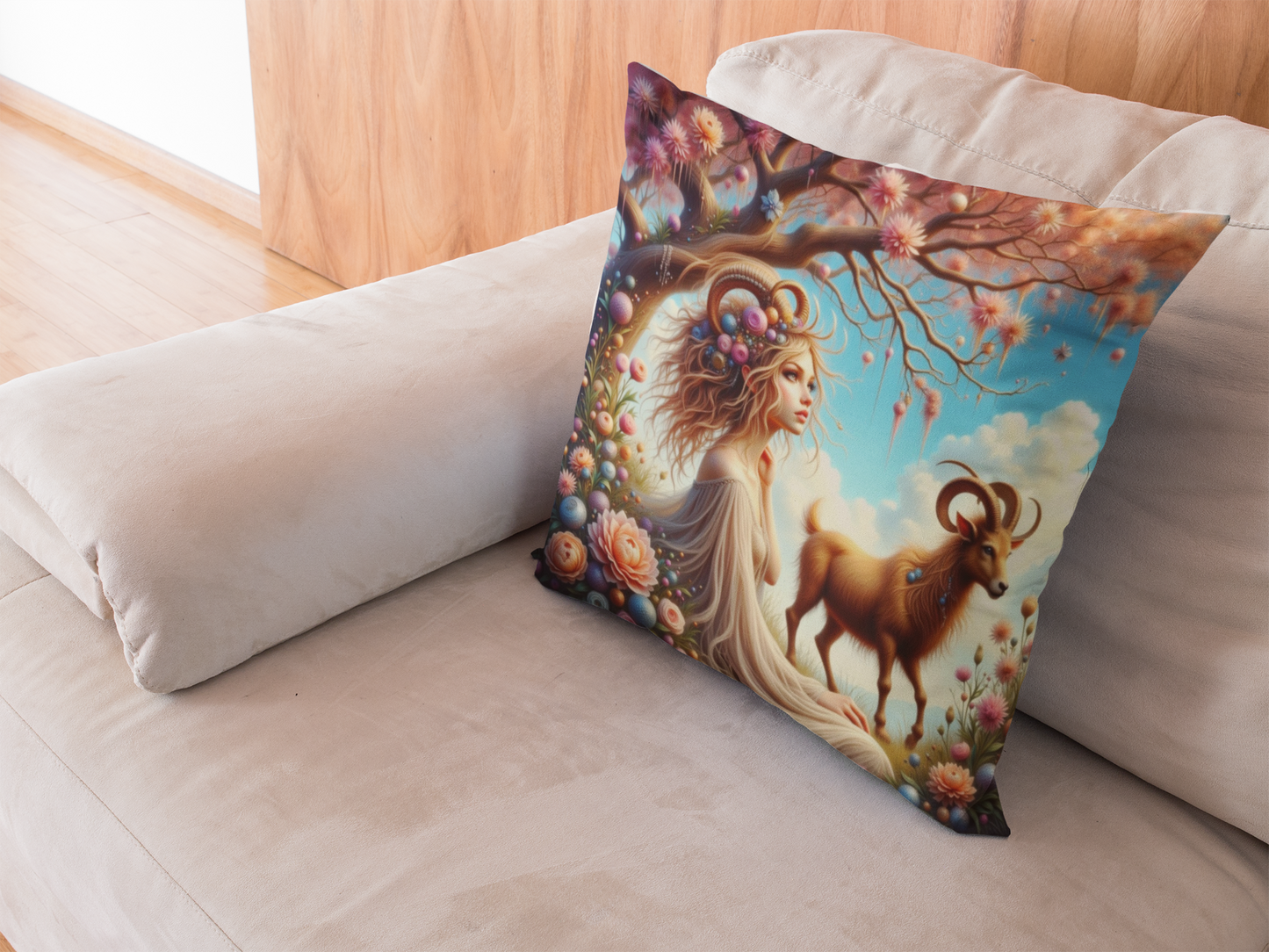 Zodiac Aries, Bohemian Floral Square Pillow, Cozy Home Decor, Gift for Her, Astrology Decorative Cushion, Relaxing Bedroom Accent