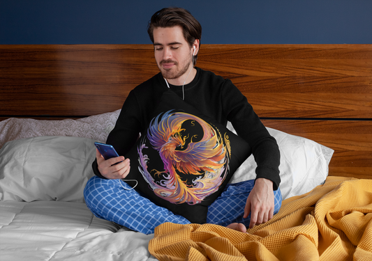 Vibrant Phoenix Throw Pillow, Boho Cushion, Home Decor, Gift for Him, Unique Art, Living Room Accent