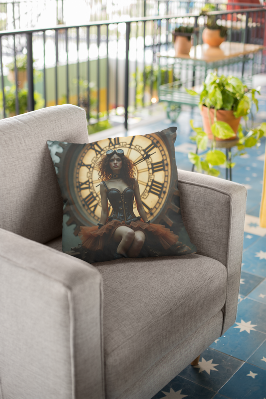 Steampunk Inspire Square Pillow | Vintage Clock Decor, Home Accent, Throw Pillow, Cozy Living Room, Gift for Her