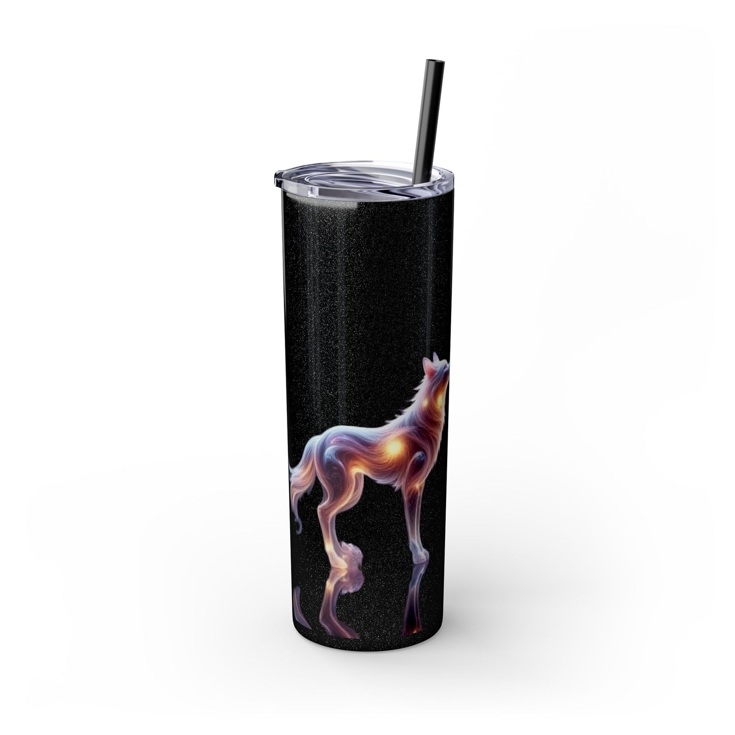 Sparkle Black Wolves, Timber Wolves, Crystal Wolves Tumbler with Straw, 20oz