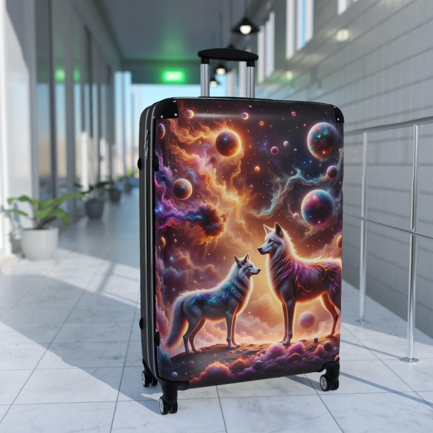 Celestial Wolves Suitcase - Unique Travel Luggage, Cosmic Dog Theme, Perfect for Adventurers, Gifts for Him/Her, Animal Lover Travel Gear