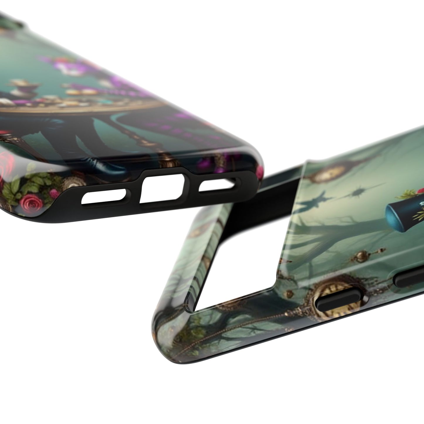 Whimsical Phone Case with Cat and Mad Hatter Design, Perfect for Gifting, Fantasy Lovers, Tea Party Theme, Tough Cases