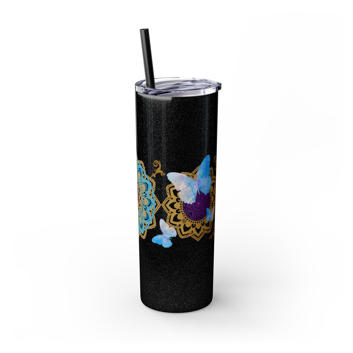 Blue Iceberg Mandala Skinny Tumbler with Straw, 20oz