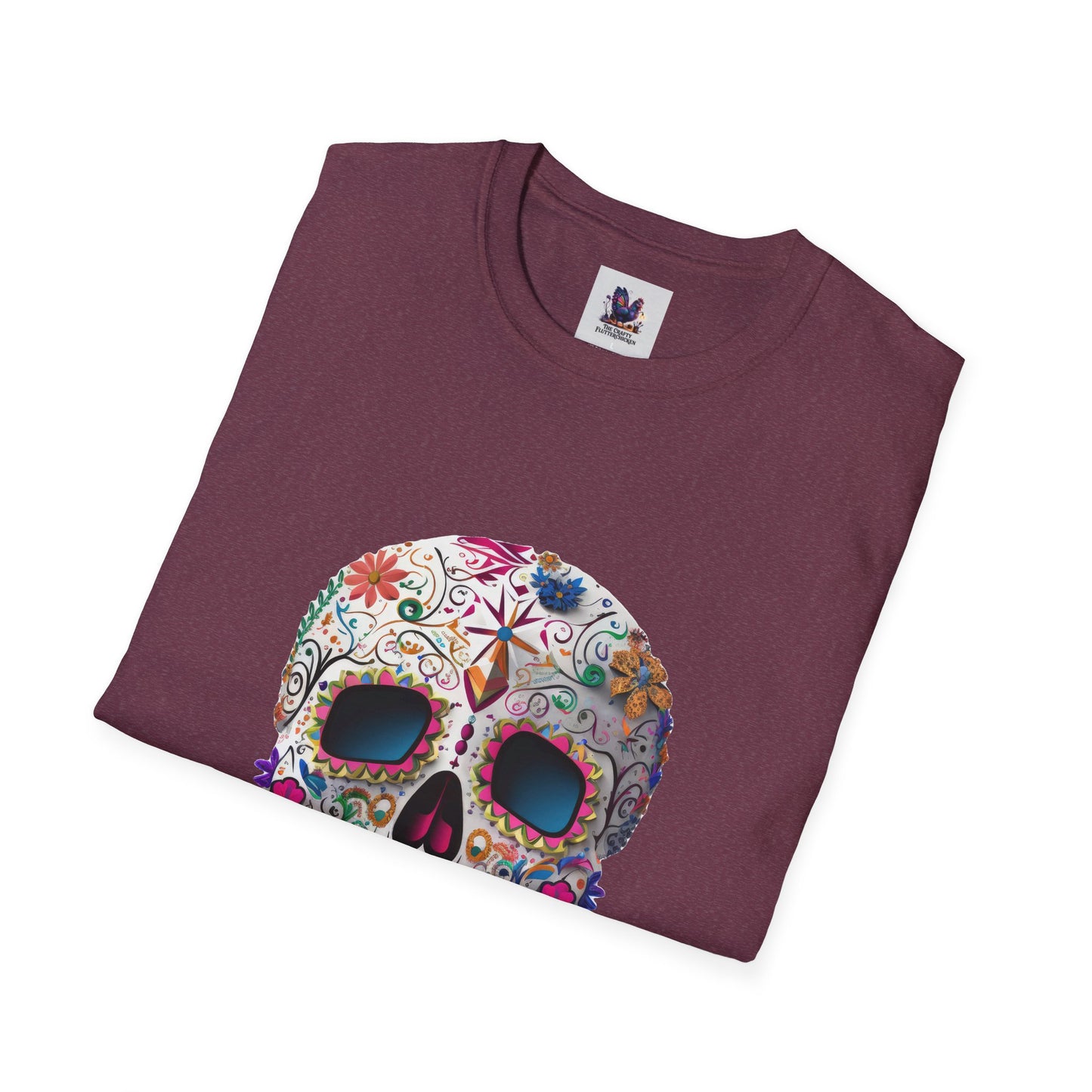 Colorful Sugar Skull Art Unisex Softstyle T-Shirt, Colorful Tee, Cute Graphic Shirt