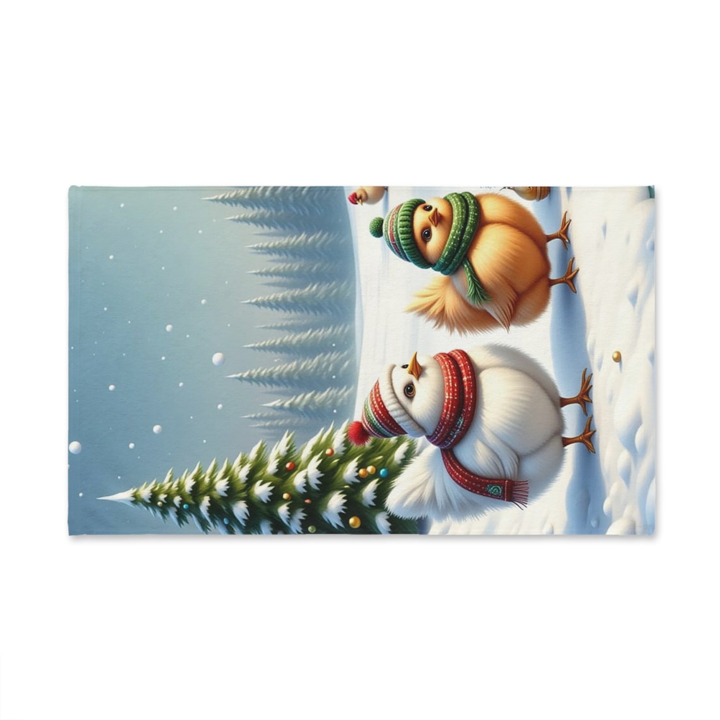 Winter Chickens Hand Towel, Cozy Kitchen Decor, Holiday Gift, Farmhouse Style, Cute Snowy Towels