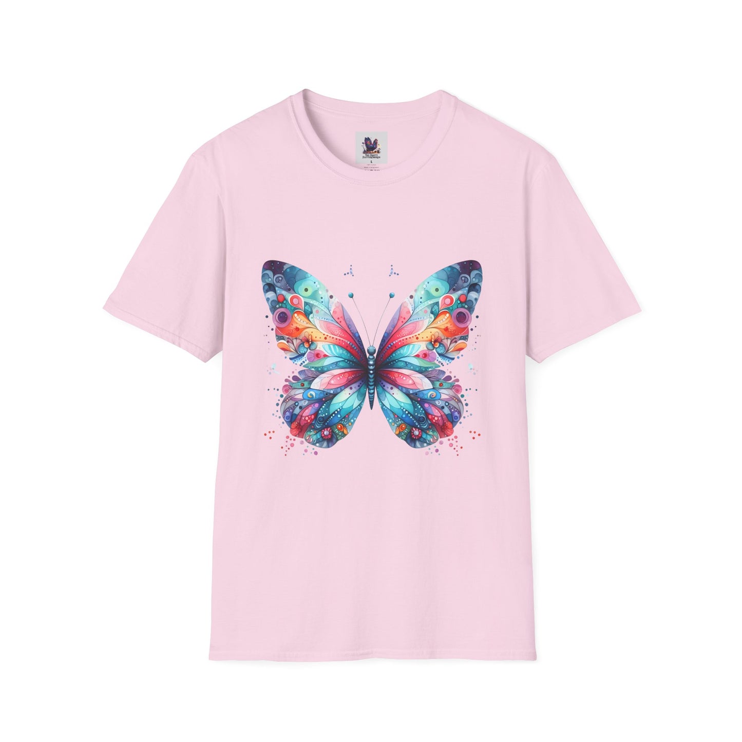 Colorful Butterfly Art Unisex Softstyle T-Shirt, Colorful Tee, Nature-Inspired Apparel, Cute Graphic Shirt