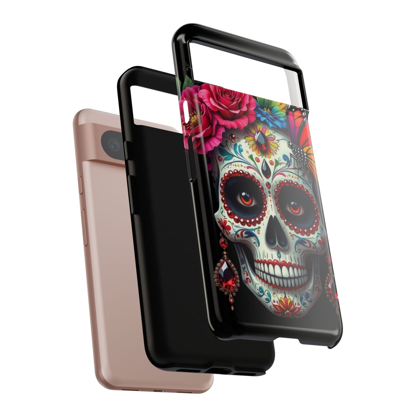 Colorful Sugar Skull Phone Case, Day of the Dead Case, Floral Phone Cover, Flower Skull Design, Edgy Phone Accessory