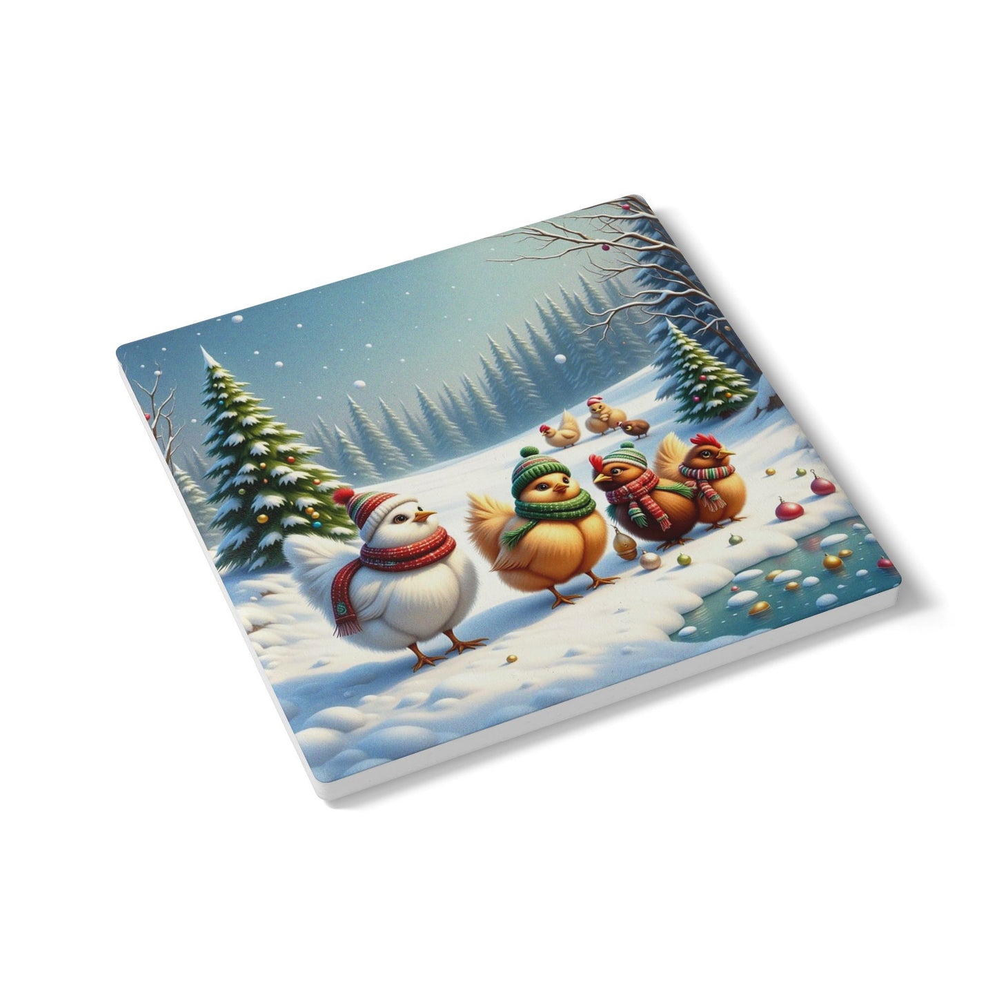 Winter Wonderland Ceramic Coaster Set, Holiday Decor, Cute Animal Coasters, Christmas Gift, Winter Home Accents