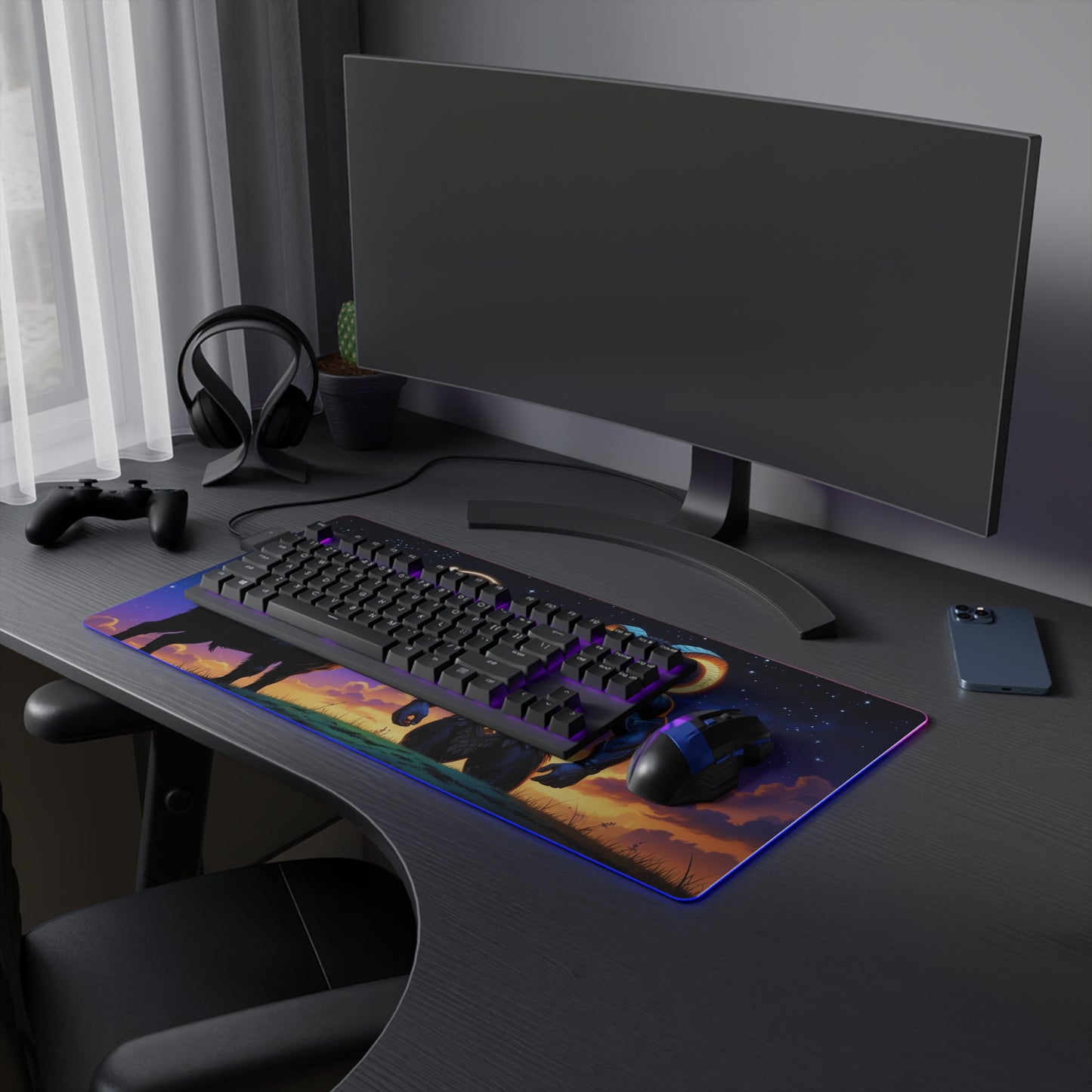 LED Gaming Mouse Pad with Mystic Design, Gamer Accessories, Desk Decor, Computer Gaming Gift, LED Illumination