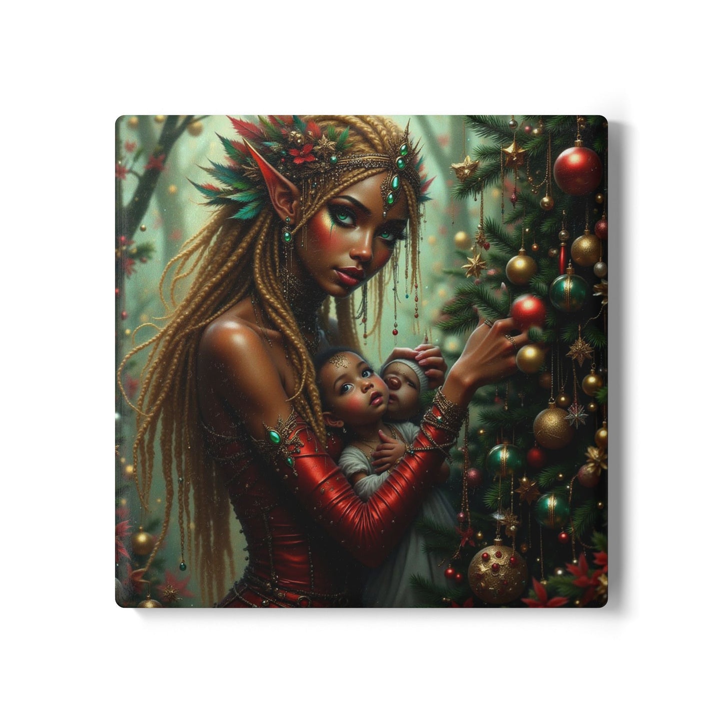 Festive Ceramic Coaster Set, Holiday Drink Coasters, Christmas Home Decor, Gift for Mom, Unique Tableware