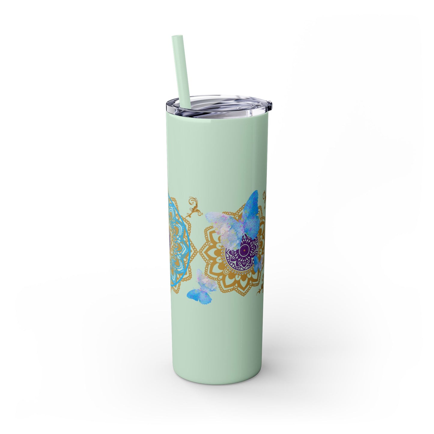 Blue Iceberg Mandala Skinny Tumbler with Straw, 20oz